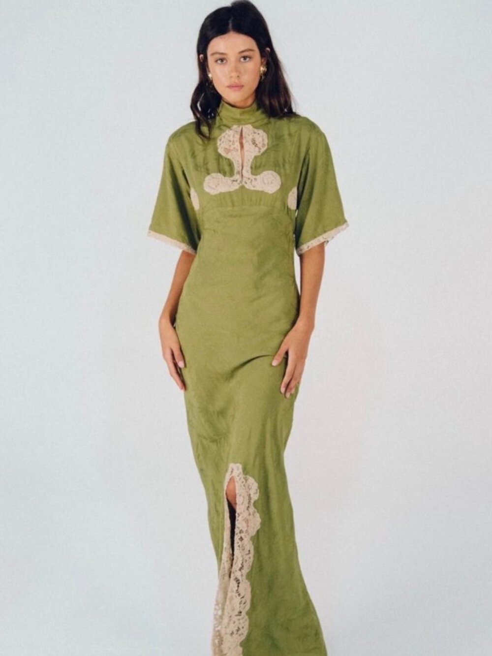 Green silk and lace dress - Lenni Aloe Maxi Dress sz L